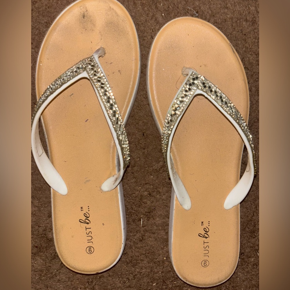 Just Be Silver bling and White Flip-Flops